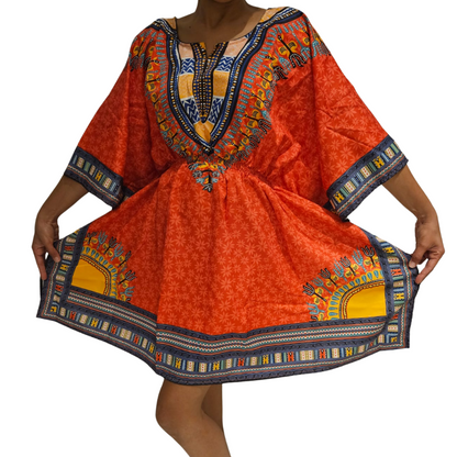 Vestido de Dama Afrocostarricense Estampado Naranja