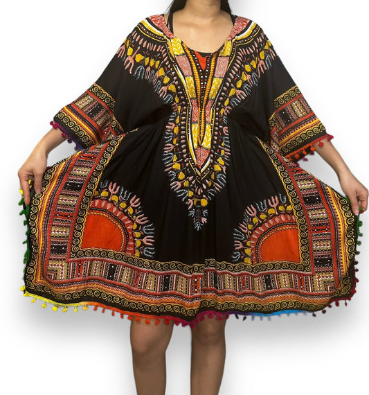 Vestido de Dama Estampado Afrocaribeño Negro