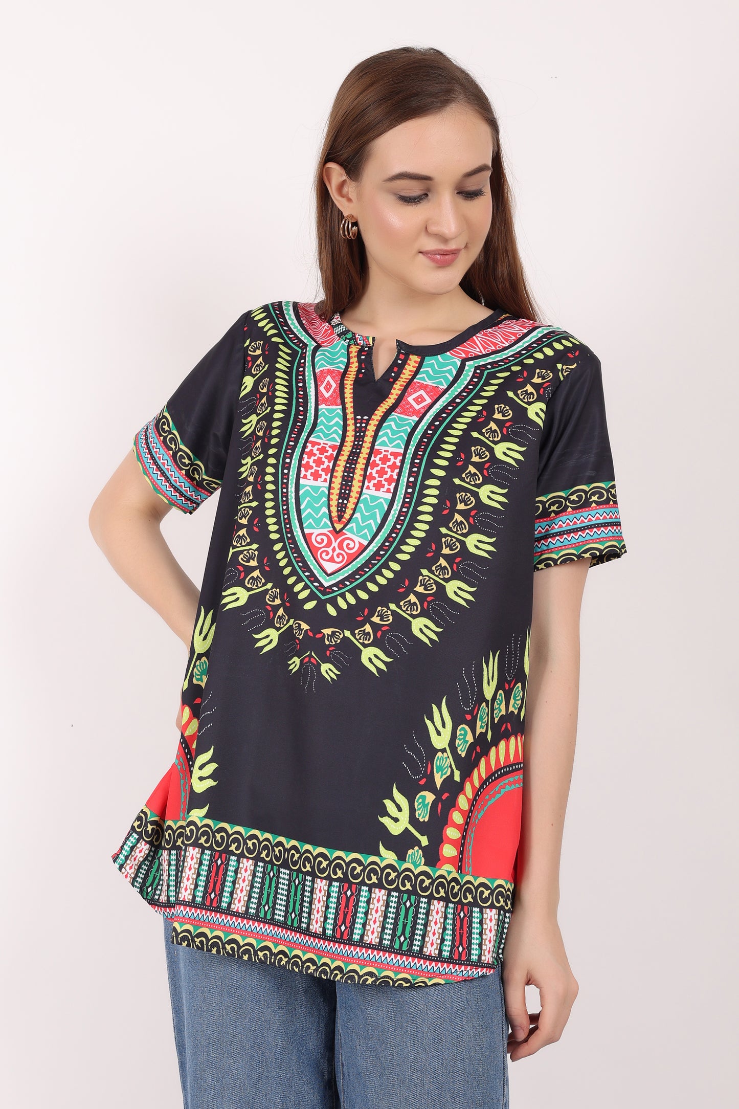 Blusa Afrocaribeña de Dama Estampado Negro