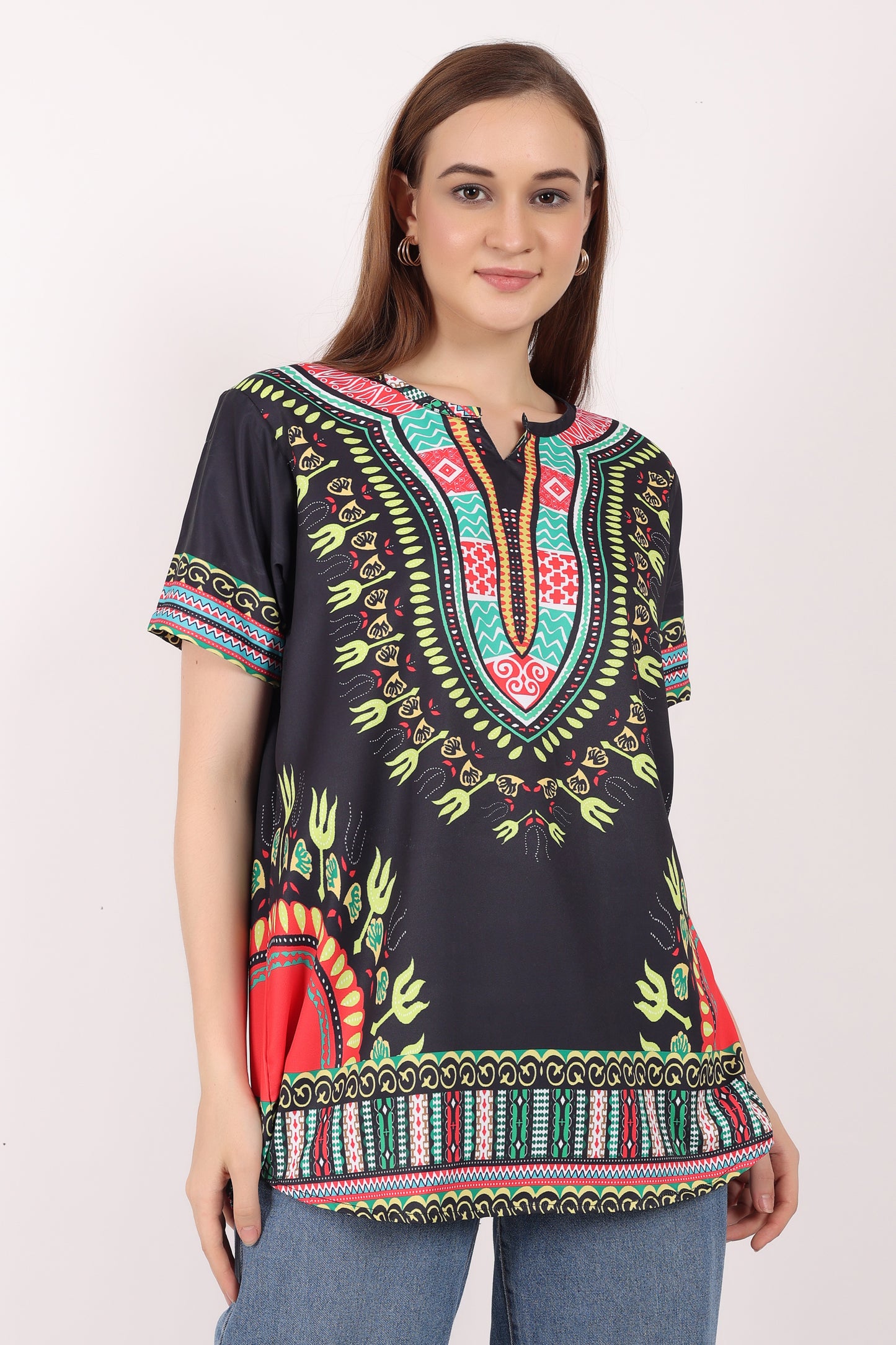 Blusa Afrocaribeña de Dama Estampado Negro