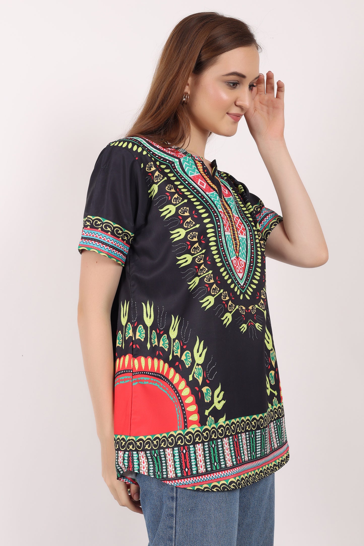 Blusa Afrocaribeña de Dama Estampado Negro