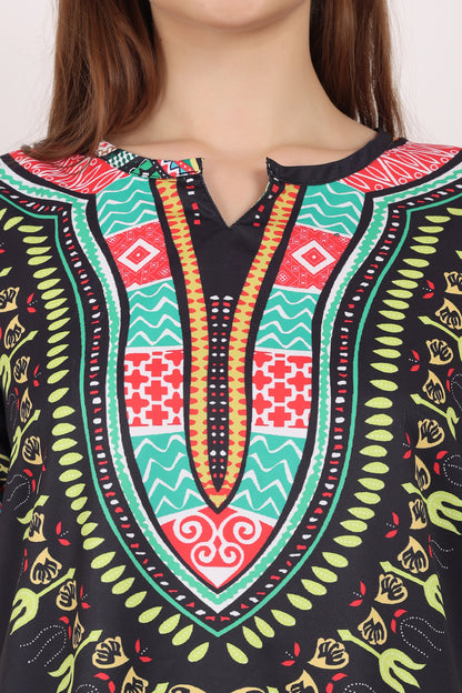 Blusa Afrocaribeña de Dama Estampado Negro