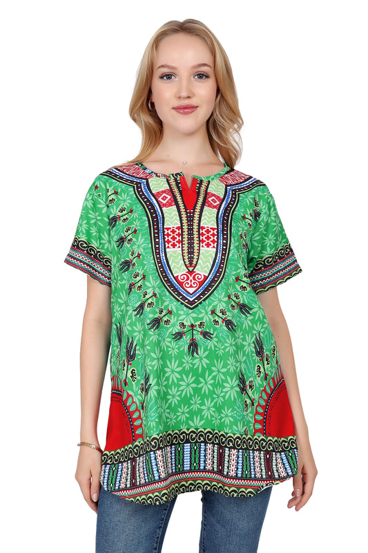 Blusa Afrocaribeña de Dama Estampado Verde