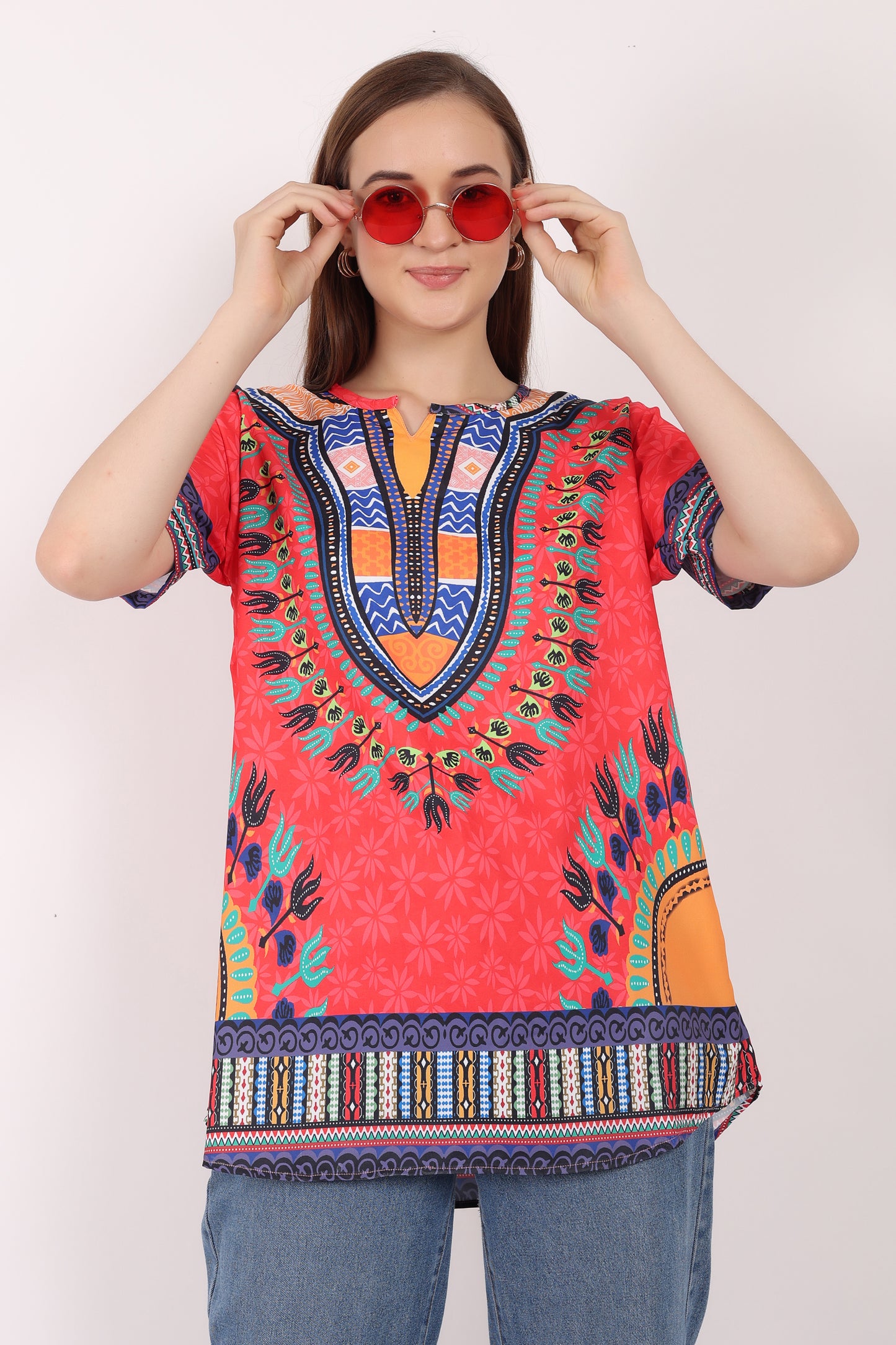 Blusa Afrocaribeña de Dama Estampado Rojo