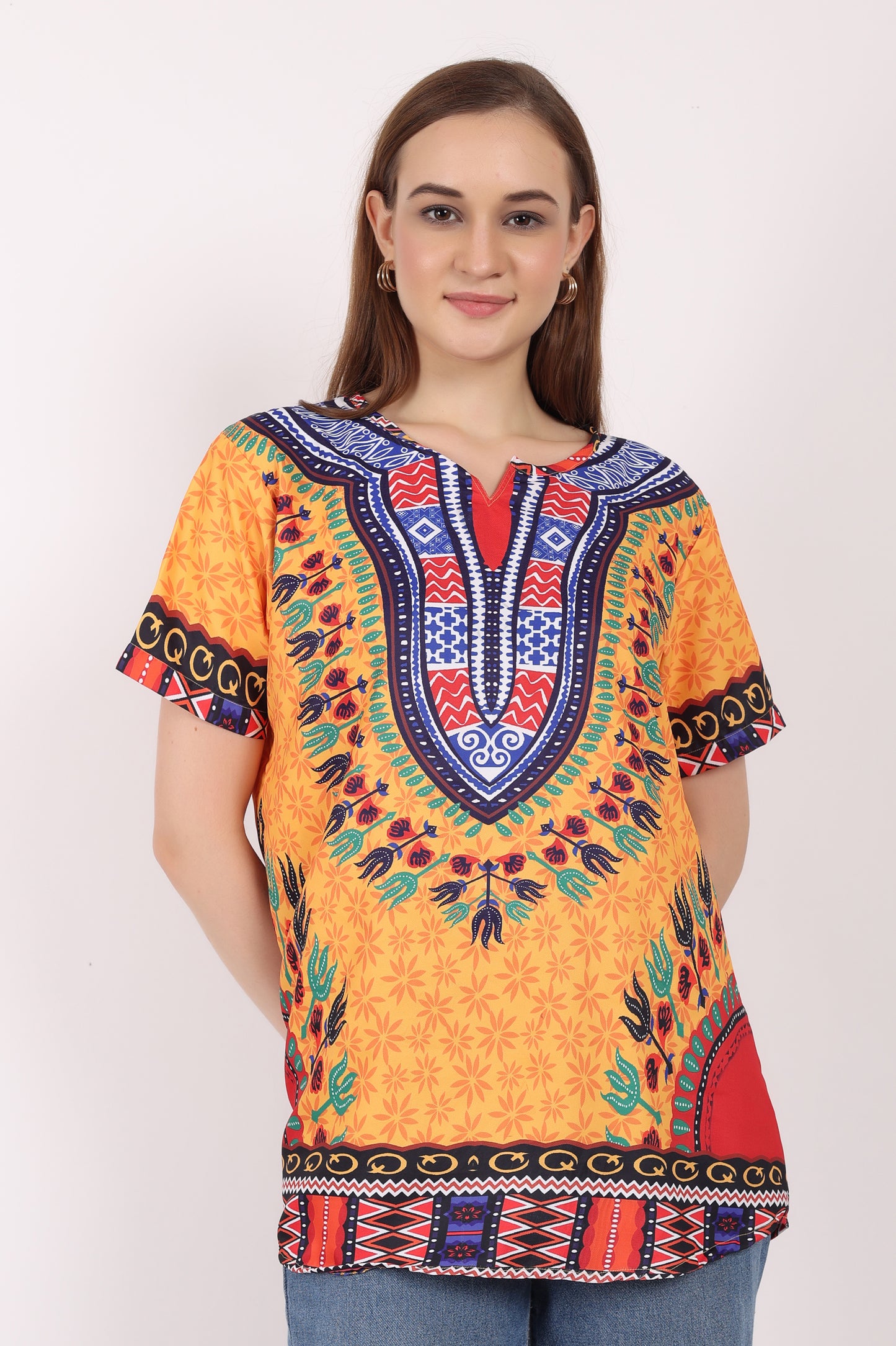 Blusa Afrocaribeña de Dama Estampado Amarillo