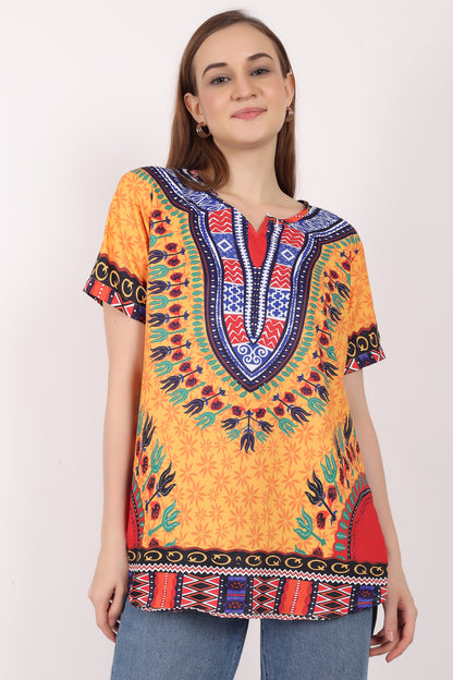 Blusa Afrocaribeña de Dama Estampado Amarillo