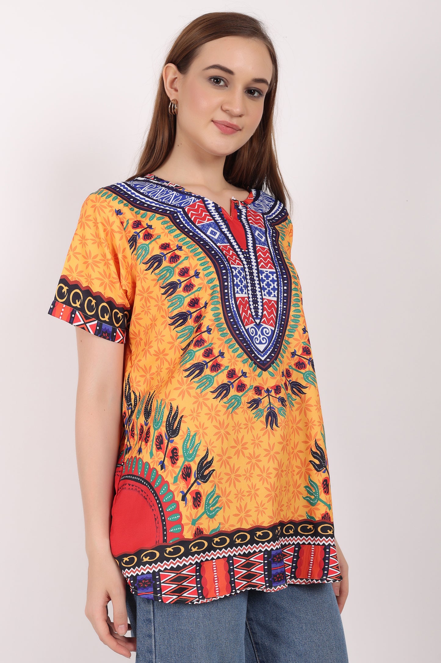 Blusa Afrocaribeña de Dama Estampado Amarillo