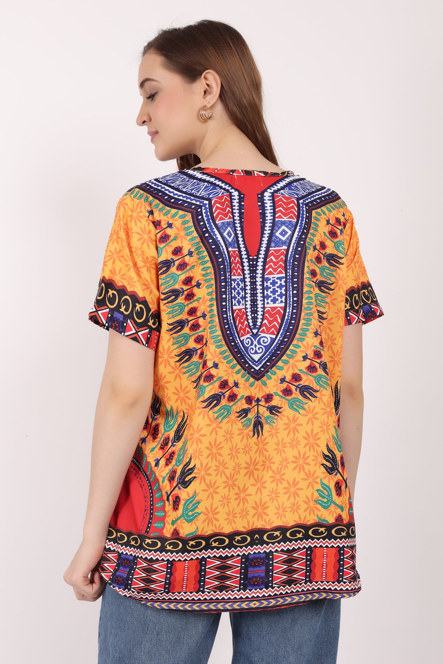 Blusa Afrocaribeña de Dama Estampado Amarillo