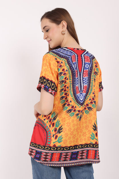 Blusa Afrocaribeña de Dama Estampado Amarillo