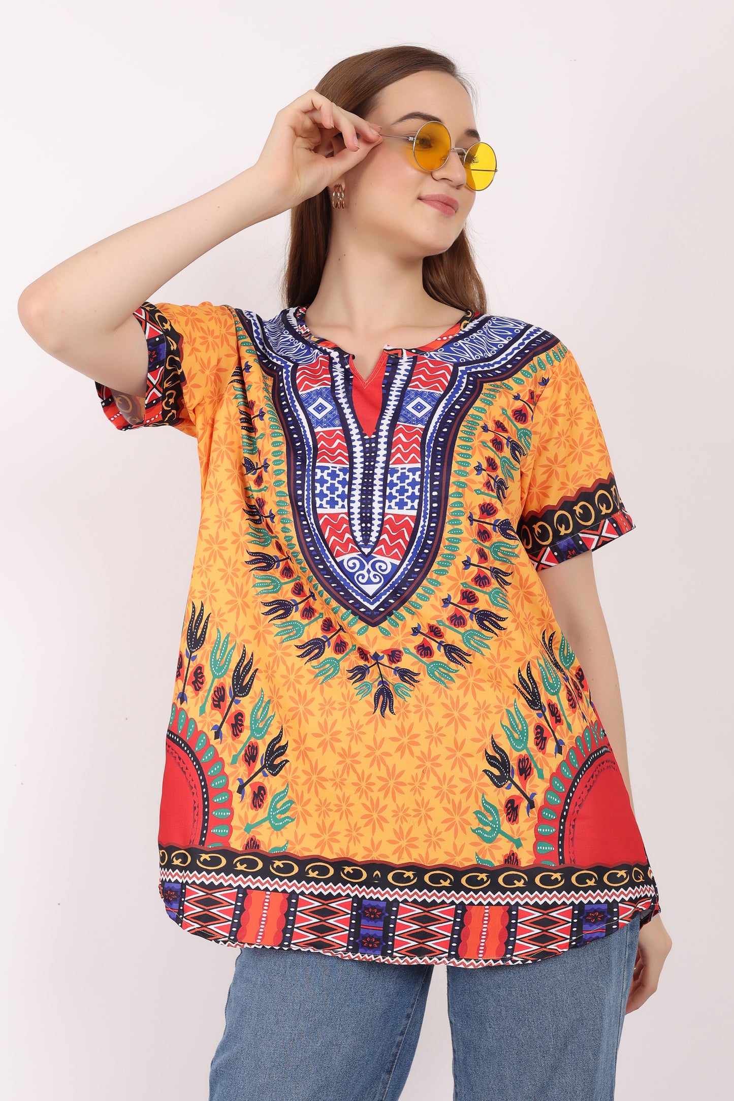 Blusa Afrocaribeña de Dama Estampado Amarillo