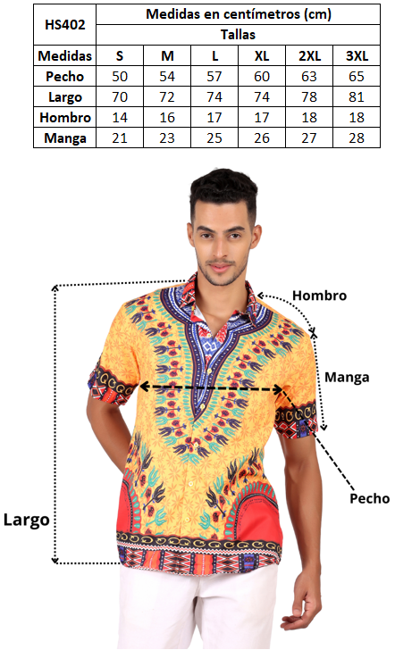 Camisa de Hombre Afrocaribeño Amarillo de Botones HS402