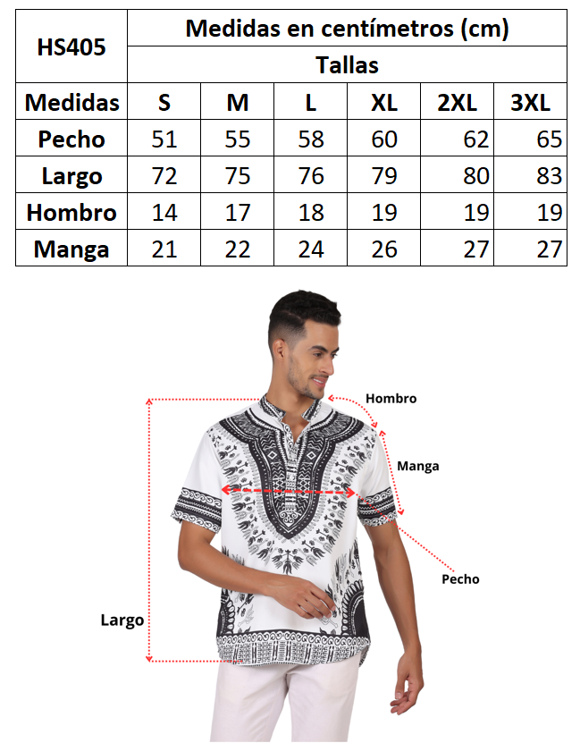 Camisa de Hombre Afrocaribeño Negro de Botones Cuello Chino HS405