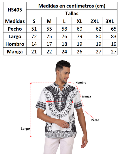 Camisa de Hombre Afrocaribeño Negro de Botones Cuello Chino HS405