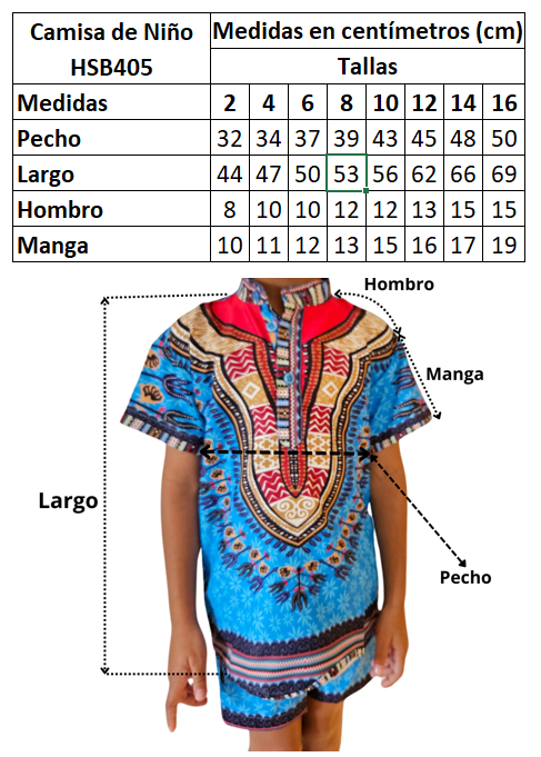 Camisa de Niño de Botones Cuello Chino Estampado Afrocaribeño Verde