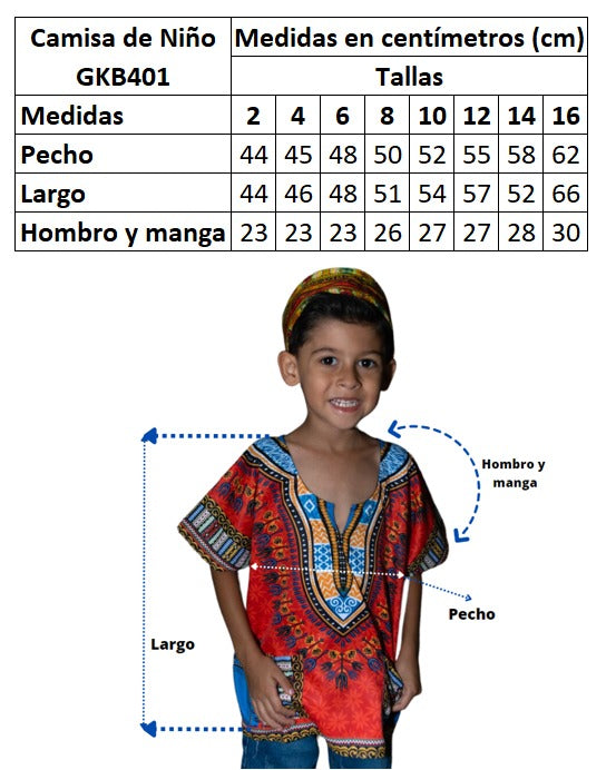 Oferta Combo Camisa Dashiki Afrodescendiente Naranja de Niño + Sombrero (Kufi) Combinado