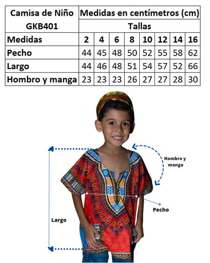 Oferta Combo Camisa Dashiki Afrodescendiente Naranja de Niño + Sombrero (Kufi) Combinado