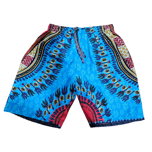 Short Afrocaribeño de Niños Unisex Estampado Afrocaribeño Azul