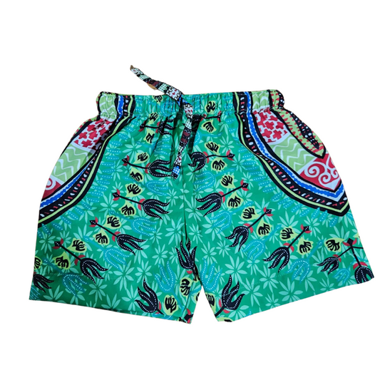 Short Afrocaribeño de Niños Unisex Estampado Verde