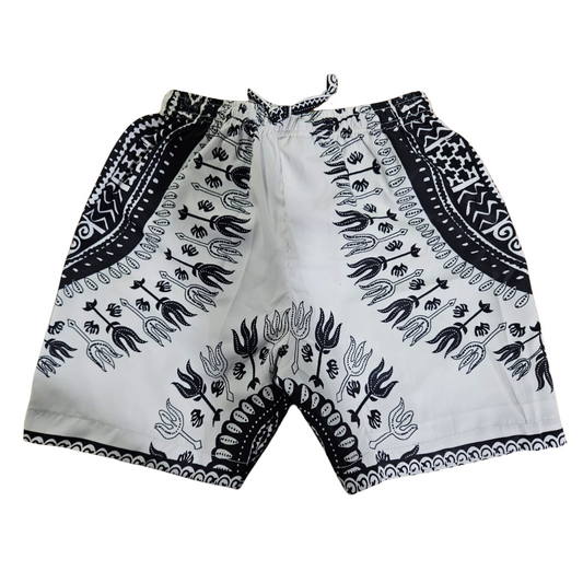 Short Afrocaribeño de Niños Unisex Estampado Blanco con Negro