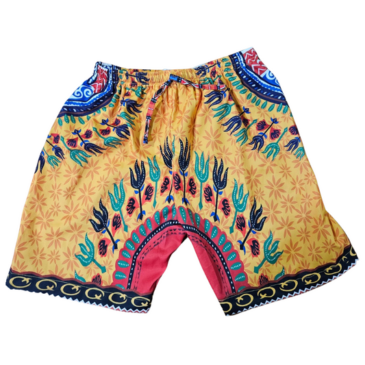 Short Afrocaribeño de Niños Unisex Estampado Amarillo