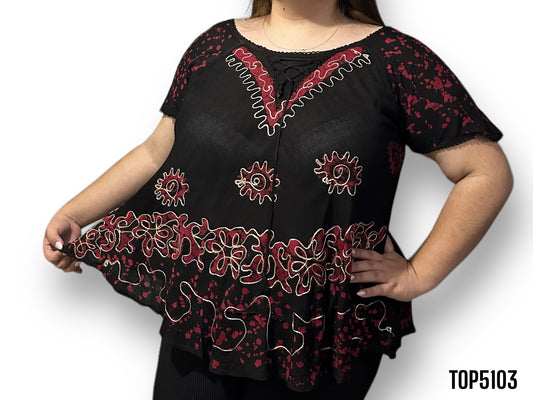 Blusa de Dama Negro con Rojo con Mangas