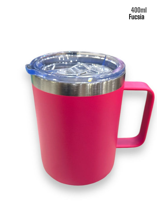 Vaso Térmico 400ml con Agarradera Fucsia