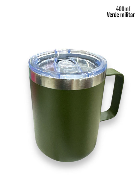 Vaso Térmico 400ml con Agarradera Verde Militar